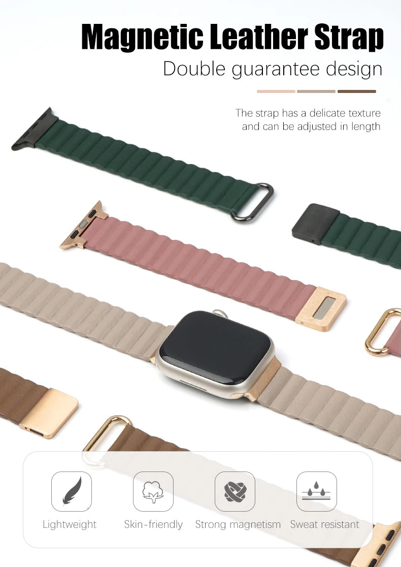 Luxury Leather band For Apple Watch Ultra 10 9 8 7 6 5 4 Woman Magnetism band For Apple Watch 38mm 40mm 45mm 42mm 46mm 49mm