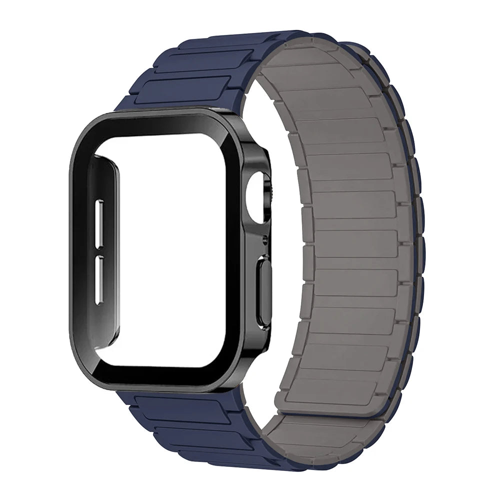 Case+Magnetic band for Apple Watch band 44mm 40mm 49mm 45mm 41mm 38mm Silicone band Apple Watch Series 9 8 7 6 3 SE Ultra 2 band