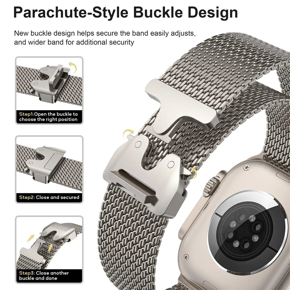 Titanium Official 1:1band For Apple Watch Ultra band 49mm S10 46mm 42mm 45mm 44mm Milanese band Apple Watch 10 9 8 7 6 5 SE 4 3