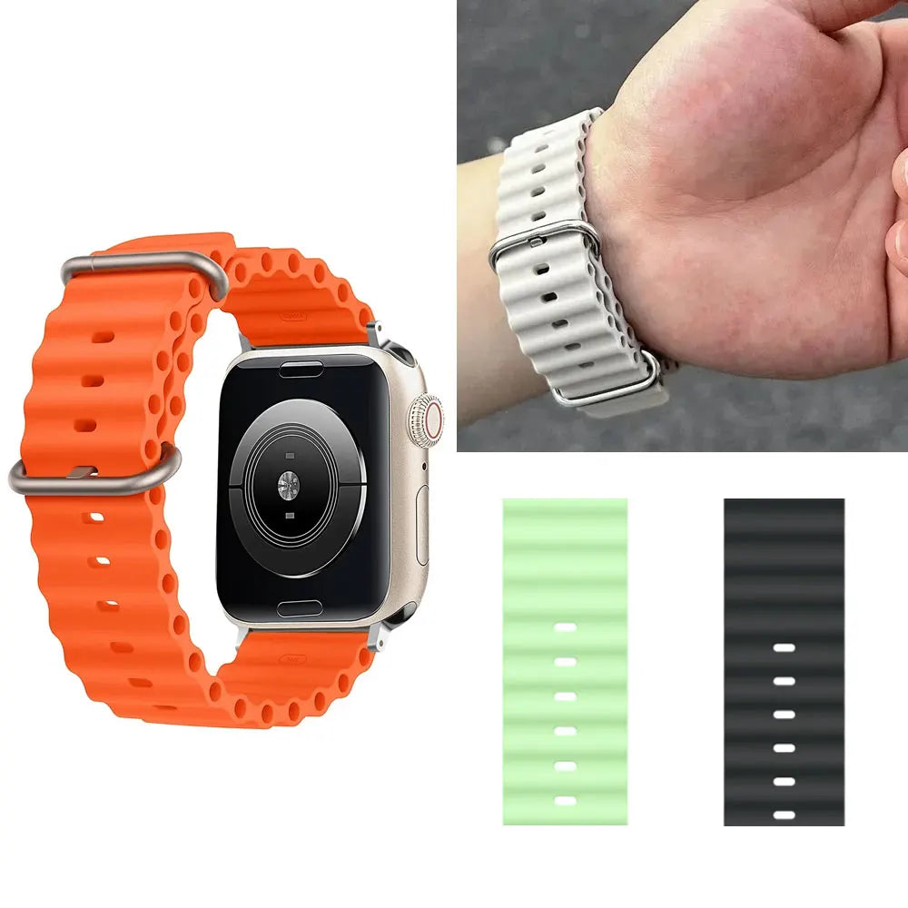 Silicone Ocean band for Apple Watch band Series Ultra 11 9 8 7 6 5 4 10 SE Apple Watch band 42mm 44mm 45mm 49mm 40mm 41mm 46mm bands