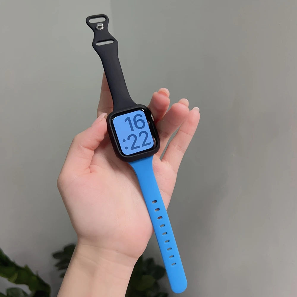 2pack silicone band +case set for Apple Watch Correa s11 women Sport 38mm 40mm 41mm 42mm 44mm 45mm 49mm for Apple Watch Series band