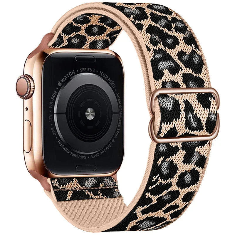 Fashion Leopard Print Nylon Adjustable band For Apple Watch band 42mm 46mm 49mm 45mm 44mm 42mm 41mm 40mm 38mm For Apple Watch Series Ultra 1