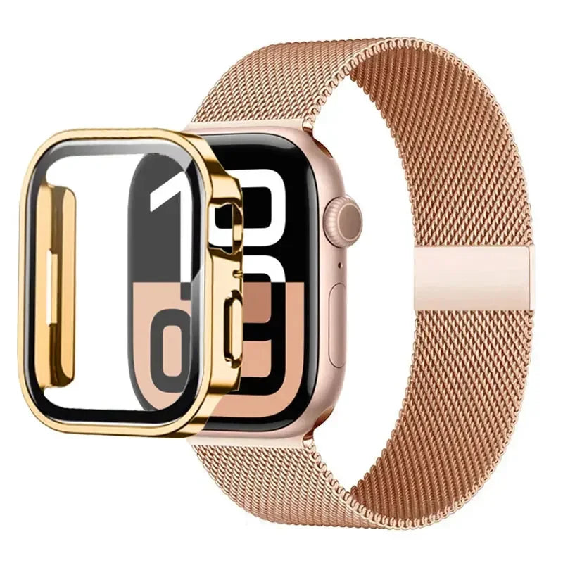 Milanese Loop band For Apple Watch Ultra 49mm band 44mm 40mm 41mm 45mm Gold Silver Leopard band +Case Apple Watch 9 8 7 6 5 4 3 SE