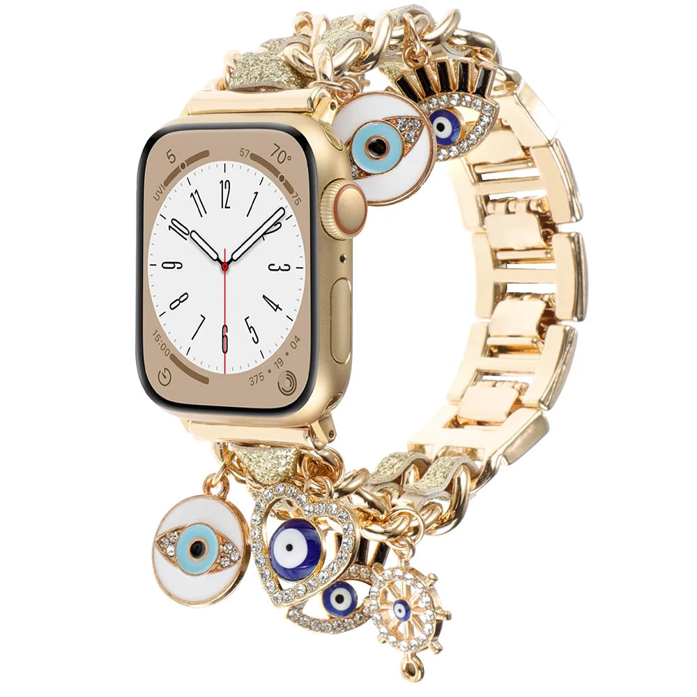 Stylish metal Charms Watch band Compatible with Apple Watch band 38mm 40mm 41mm 42mm 44mm 45mm 49mm Replacement band with Unique Pendants