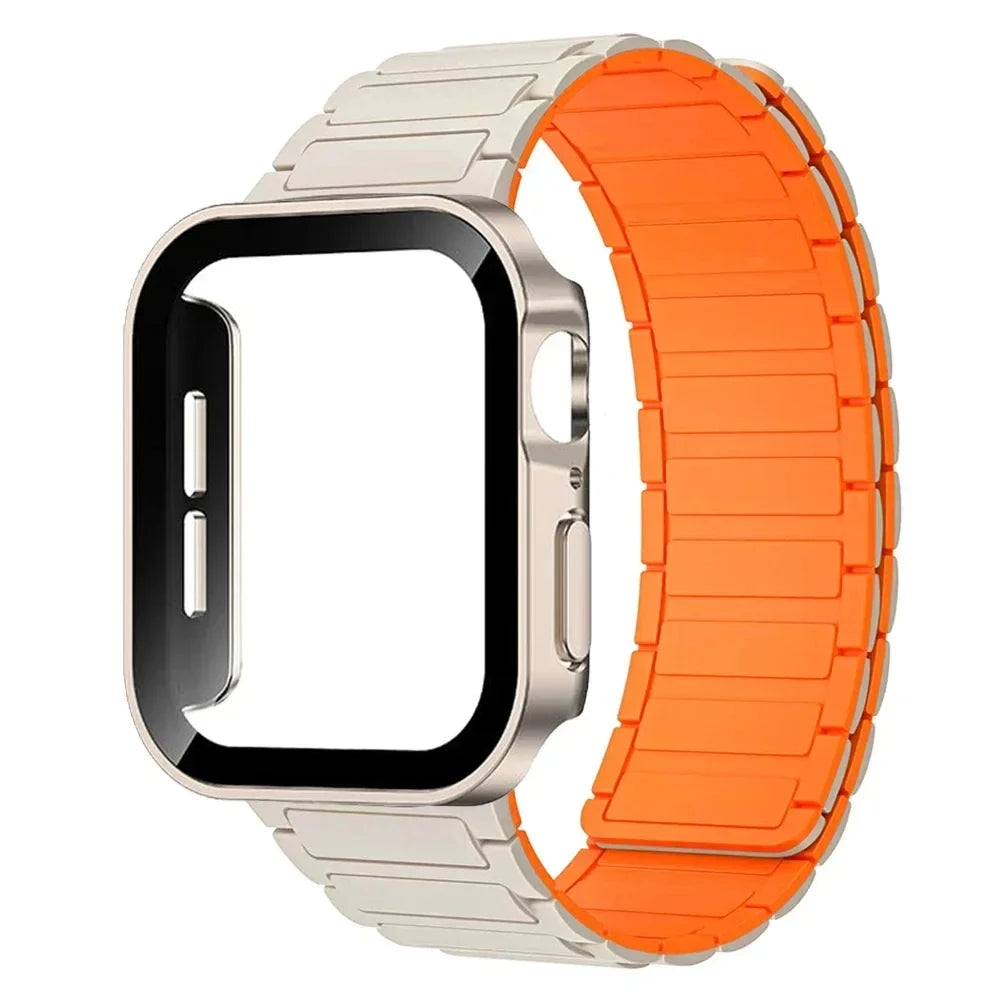 Case+Magnetic band for Apple Watch band 44mm 40mm 49mm 45mm 41mm 38mm Silicone band Apple Watch Series 9 8 7 6 3 SE Ultra 2 band
