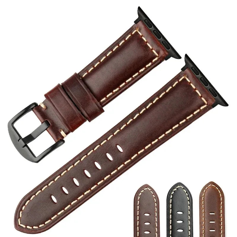 Vintage Cow Leather Watch band for Apple Watch band 46mm 42mm 49mm 45mm 44mm Ultra 3 2 Leather band for Apple Watch Series 11 10 9