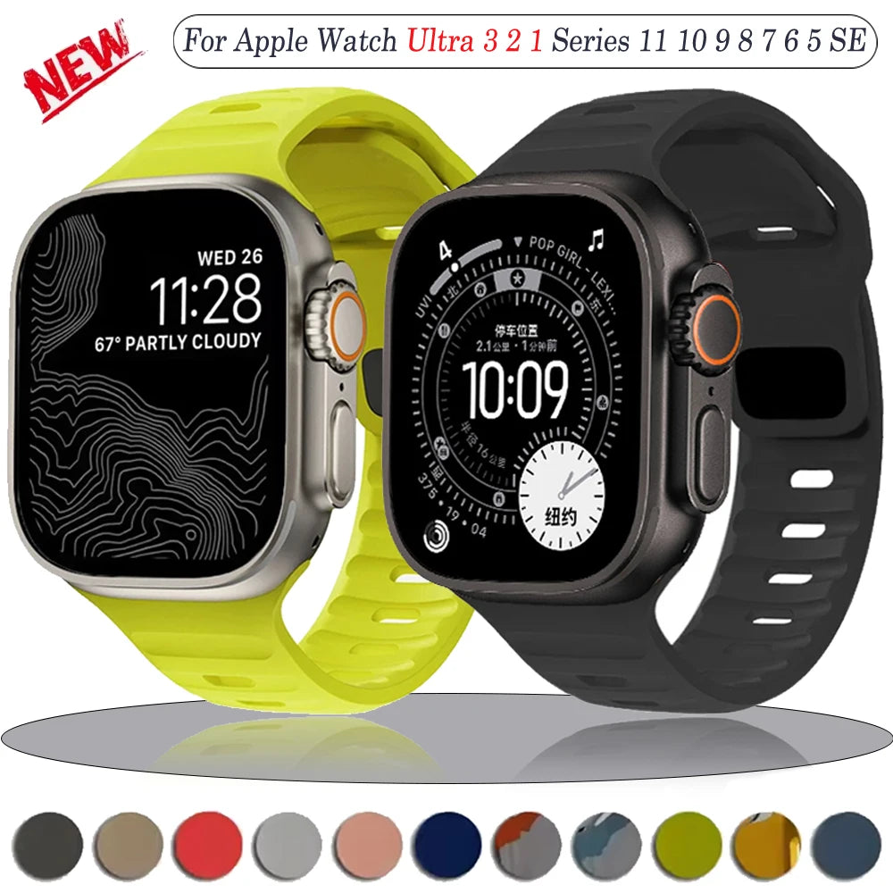 Silicone sport band for Apple Watch 49mm 45mm 44mm 46mm 42mm 40mm 41mm Correa band Apple Watch Series 9 8 7 6 5 SE Ultra 3 2 1