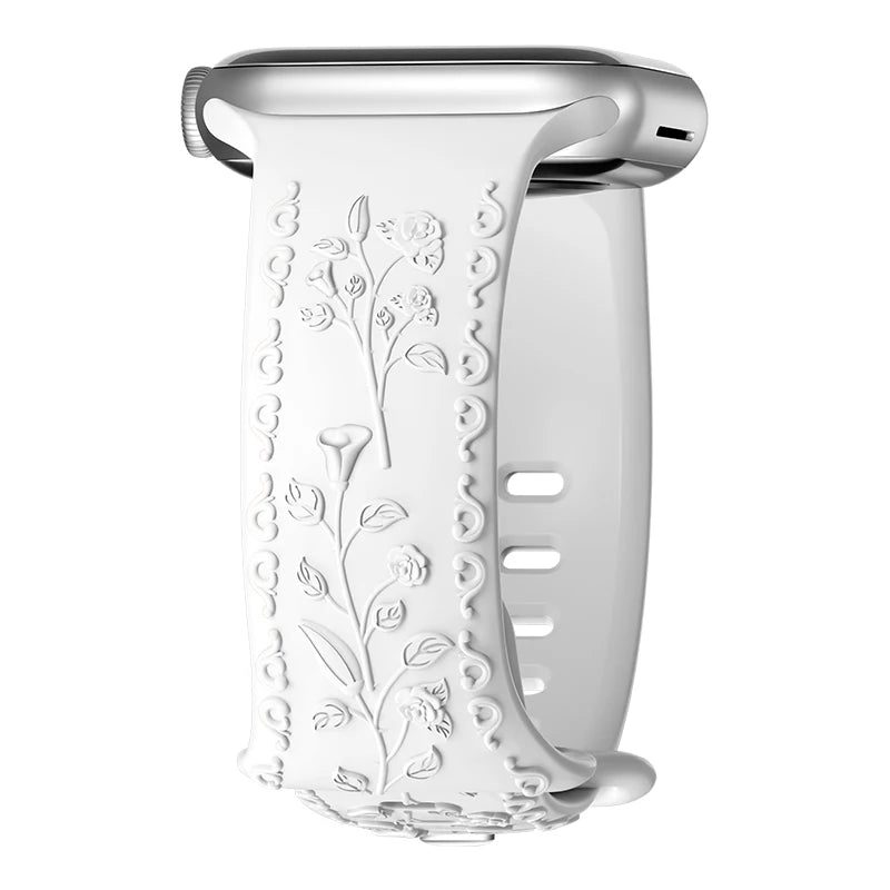 Flower Engraved band For Apple Watch band 44mm 45mm 41mm 40mm 49mm 46mm 42mm band Apple Watch Series 11 10 SE 9 8 7 6 5 Ultra 2