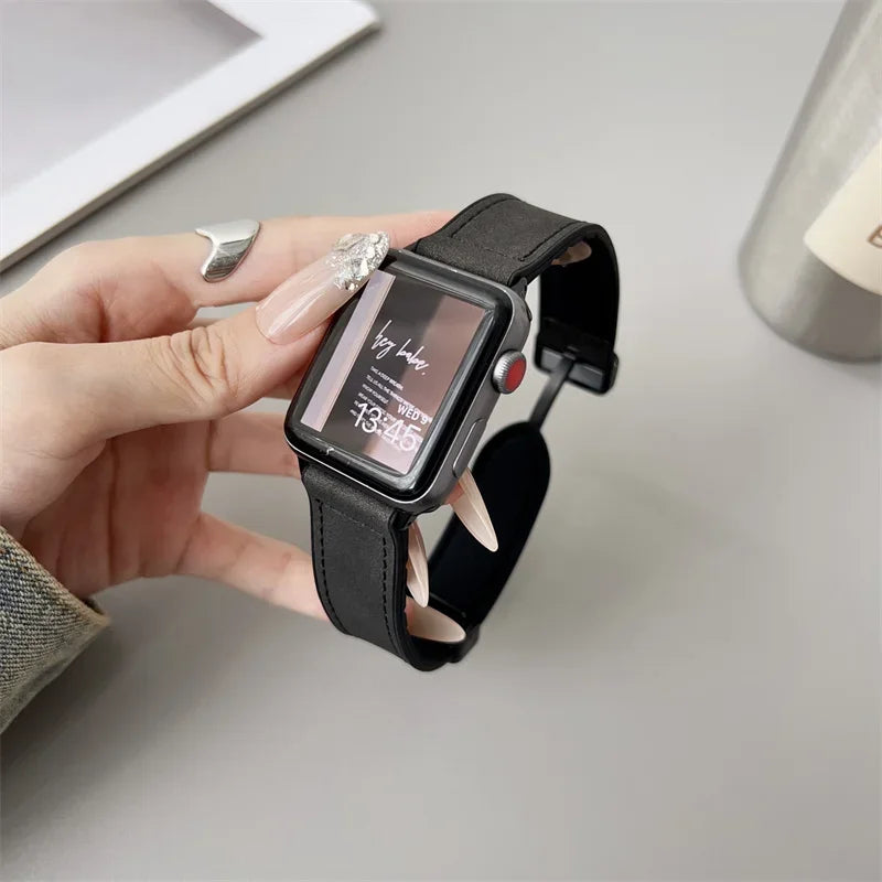 band For Apple Watch 11 46mm 42mm 44mm 40mm 41mm 45mm Magnetic Buckle Crazy Horse Leather+Silicone band serie 10 9 8 7 6 se Ultra 3 2