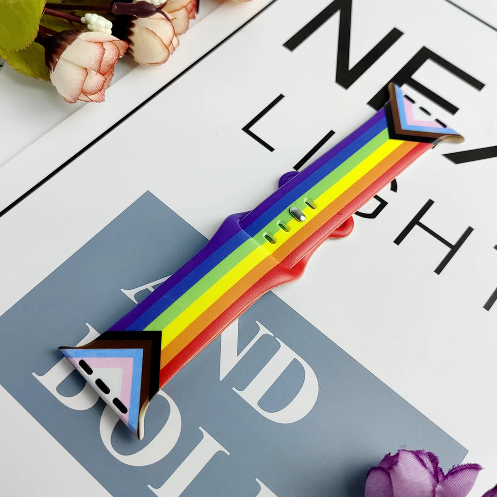 Rainbow Printed band for Apple Watch 10 9 8 7 SE Silicone band Replaceable band for Apple Watch 46mm 44mm 42mm 41mm Watchband