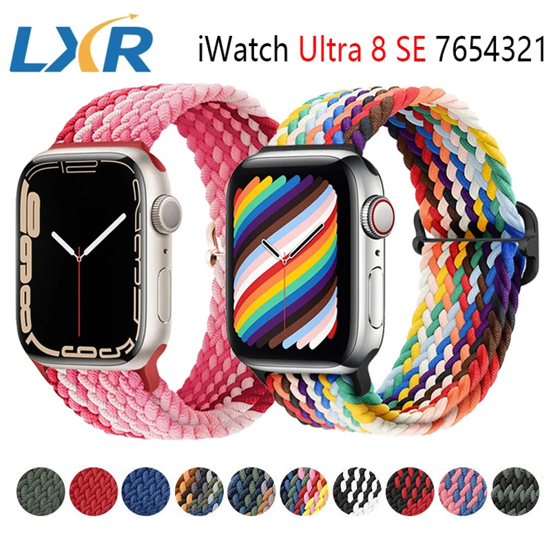 Braided Solo Loop band For Apple Watch band 40mm 44mm 45mm 41mm 38mm 42mm 49mm band correa Apple Watch Series Ultra 9 8 7 6 5 SE