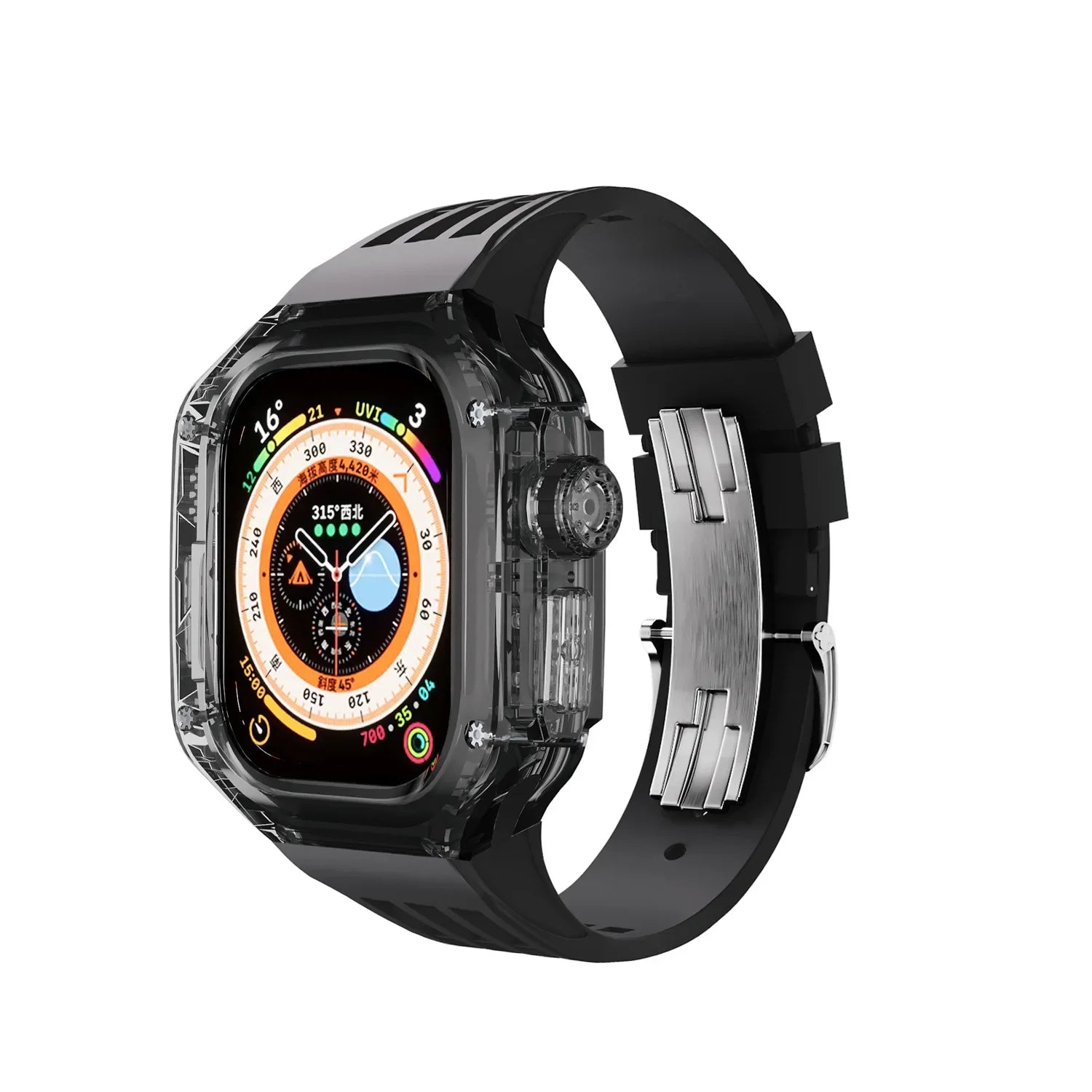 Transparent Luxury Case for Apple Watch Ultra 49mm 45mm 44mm , Stainless Steel Buckle band for Apple Watch 8 7 6 5 4 DIY Modification