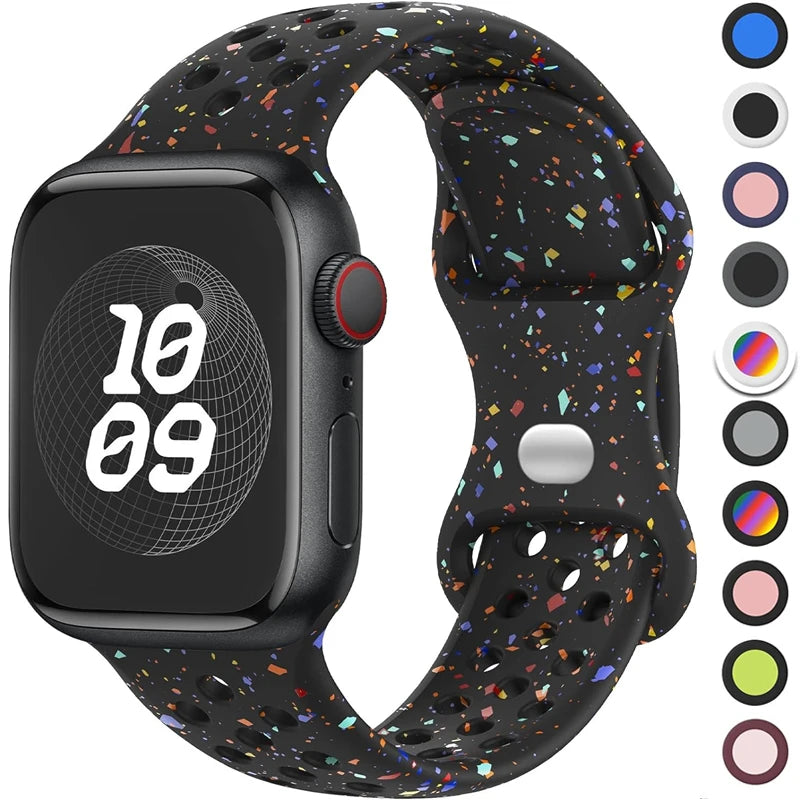 Original Sport band for Apple Watch band Ultra 2 49mm 45mm 44mm 42mm 38mm Colored Particles Rubber band for Apple Watch 9 8 7 6 5 SE