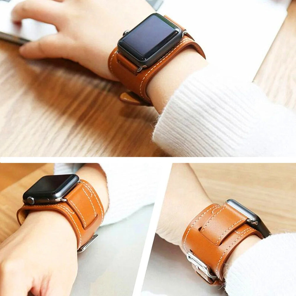 Cuff band for Apple Watch band 44mm 45mm 40mm 49mm 41mm 42mm 38mm Leather watch band Apple Watch Series 9 8 7 5 SE 6 Ultra 2 band