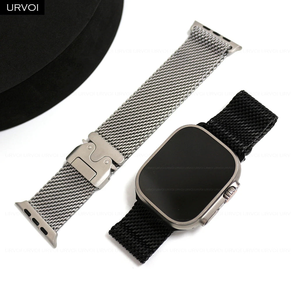 URVOI Titanium Milanese loop for Apple Watch Ultra 3 2 Series 11 10 9 Natural Black band mesh band for Apple Watch parachute buckle