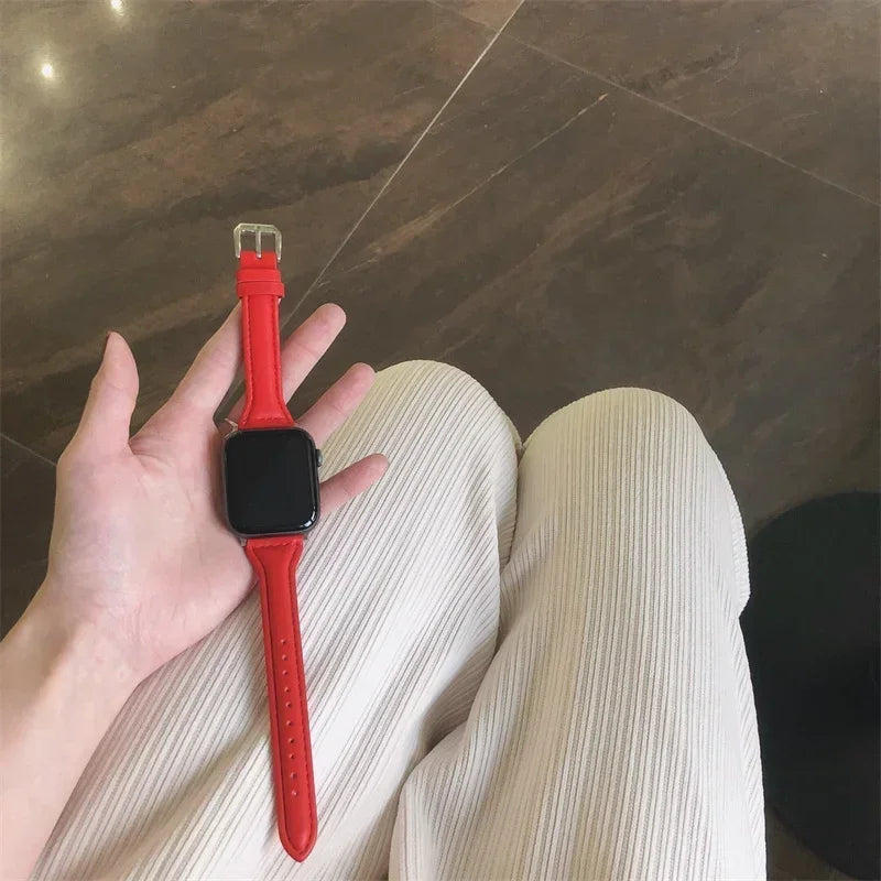 Slim Leather band For Apple Watch band 44mm 40mm 41mm 45mm 44mm band aple watch Series 10 11 46mm 42mm band Ultra 2 3 49mm