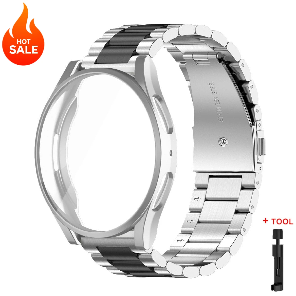Band+Case for Samsung Galaxy Watch 7 6 5 4 44mm 40mm Stainless Steel Bracelet TPU Cover Watch 6/4Classic 43/47mm 46mm 42mm Strap