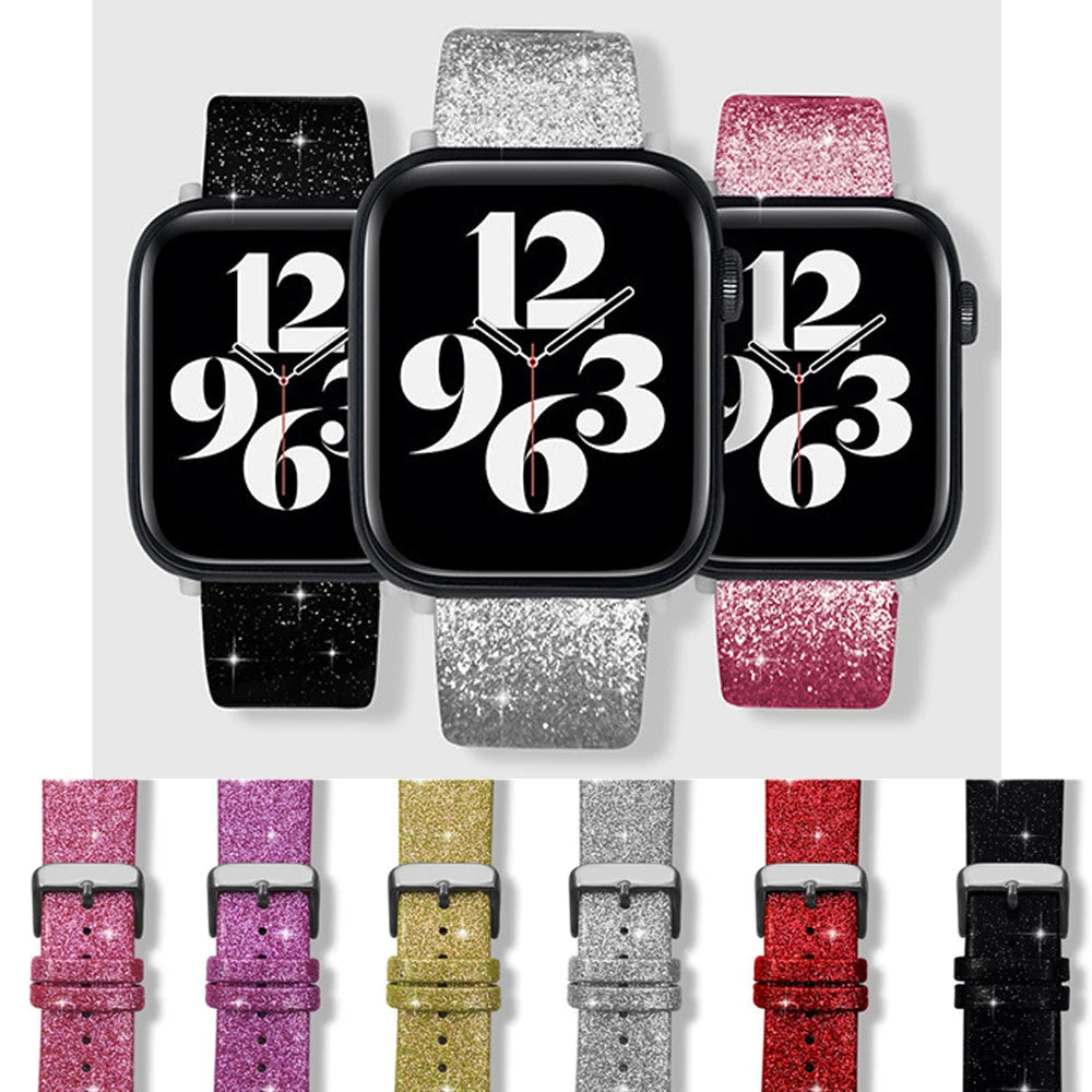 Leather Glitter band For Apple Watch band Ultra 2 49mm 44mm 40mm correa 41mm 42mm 38mm 45mm band Apple Watch Serie 9 8 7 6 5 4 3 SE