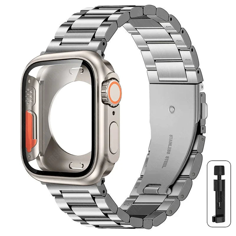 Change to Ultra Case+Band For Apple Watch 46mm 44mm 41mm 45mm metal Stainless Steel band for Apple Watch Series Series11 10 9 8 7 6 SE 5