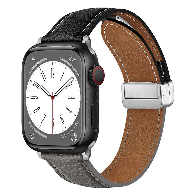 Leather Magnetic Buckle band for Apple Watch 8 7 45mm 41mm Ultra 49mm PU Leather band for Apple Watch Series 6 5 4 3 44mm 42mm 40mm