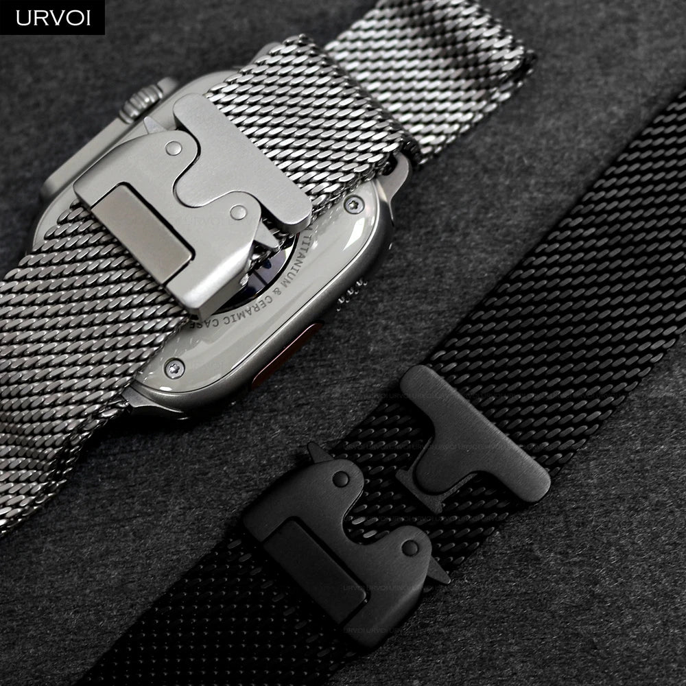 URVOI Titanium Milanese loop for Apple Watch Ultra 3 2 Series 11 10 9 Natural Black band mesh band for Apple Watch parachute buckle