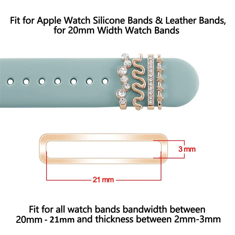 Decoration For Apple Watch band Series 8 7 6 5 4 SE 9 Accessories Diamond Jewelry Charms for Samsung Huawei watch fit 3 band