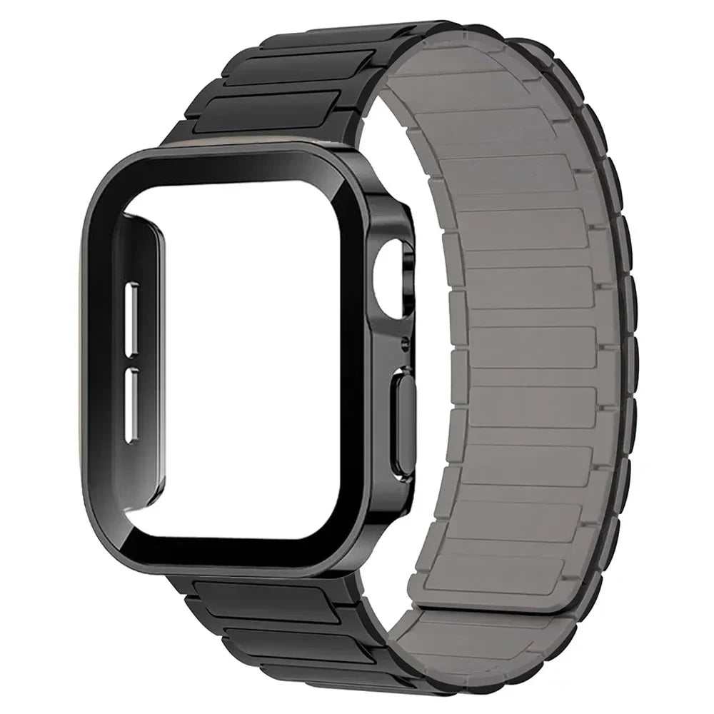 Case+Magnetic band for Apple Watch band 44mm 40mm 49mm 45mm 41mm 38mm Silicone band Apple Watch Series 9 8 7 6 3 SE Ultra 2 band