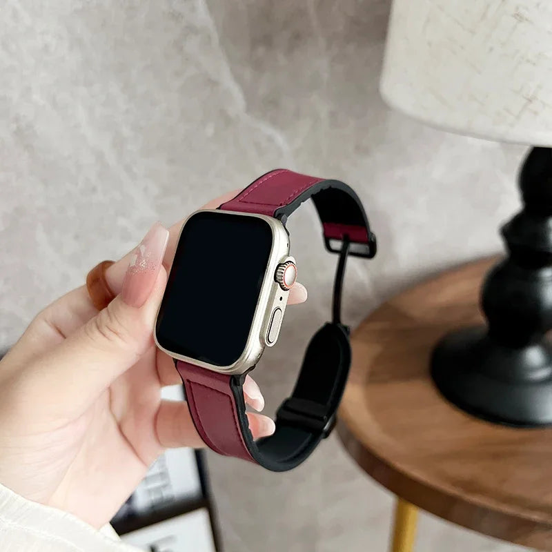 Leather band for Apple Watch band 44mm 42mm 46mm 45mm 41mm Silicone Magnetic band Apple Watch Series 10 9 8 7 6 SE 5 Ultra 49mm