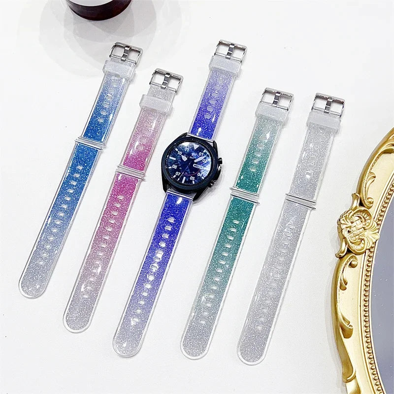 20mm/22mm strap For Samsung Galaxy watch 7-5-pro-6-4-classic 40mm 44mm Bling Transparent bracelet Huawei GT 4/3/2/2e/pro band