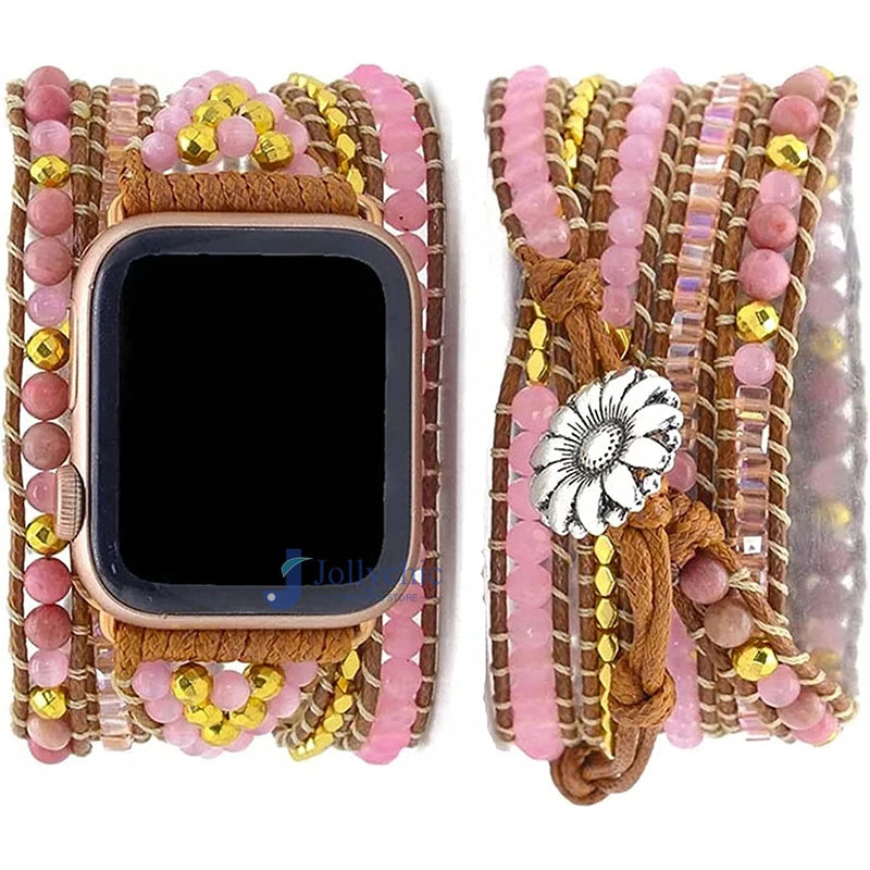 Bohemia Jewelry band for Apple Watch Series 7 38mm 40mm 42mm 44mm Handmade Vintage Natural beads braided band Apple Watch 6 SE 5 4 3