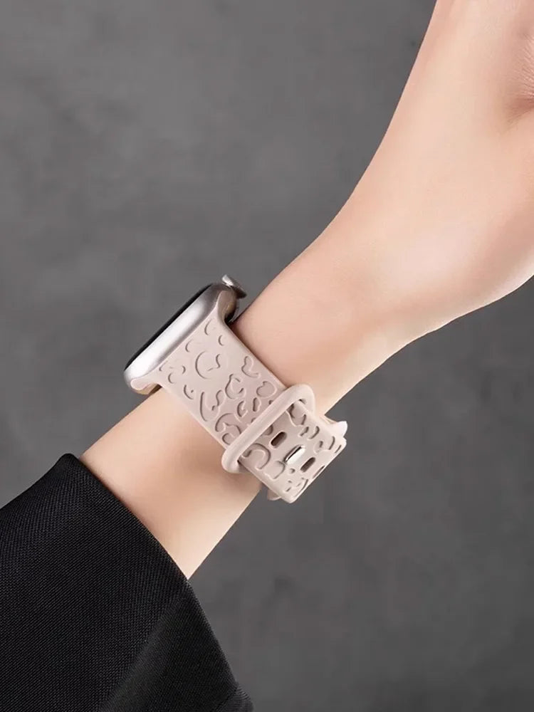 Engraved band For Apple Watch Ultra 3 2 1 49mm 41mm 45mm 40mm 44mm 42mm 46mm Silicone Leopard band Series 11 10 9 8 7 6 5 4 band