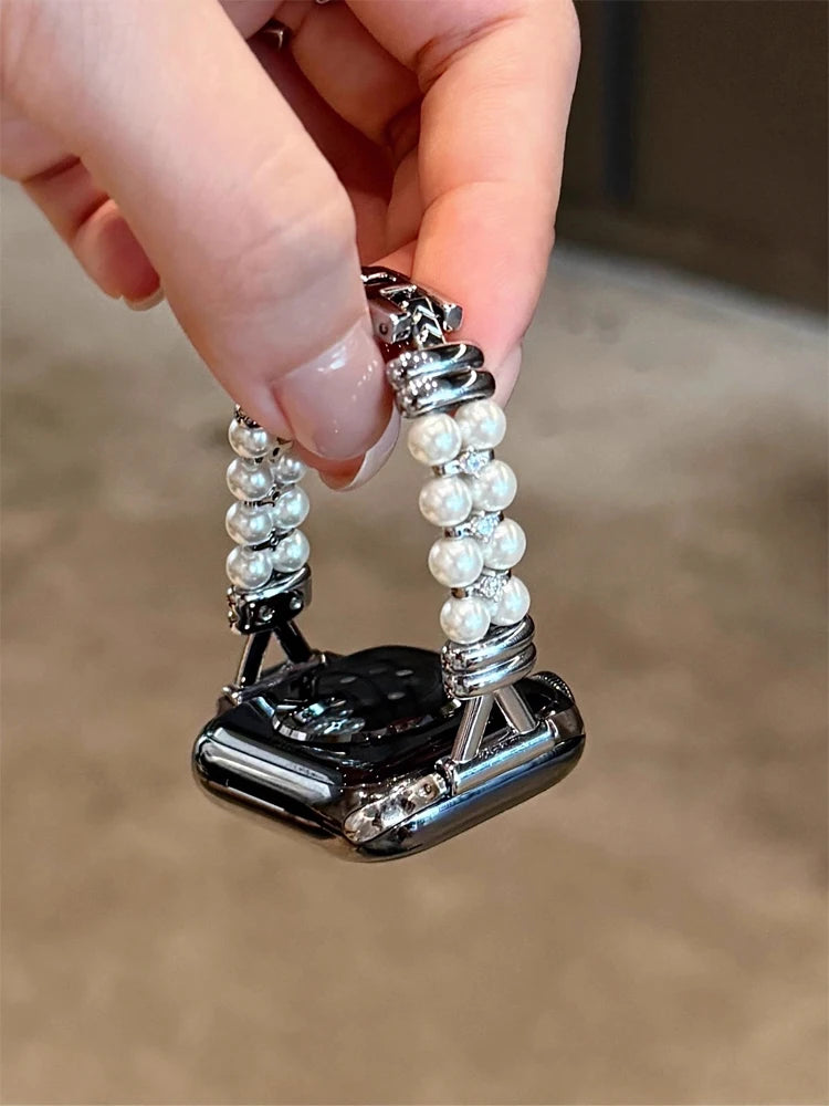 Luxury Pearl band For Apple Watch Ultra 10 9 8 7 6 5 4 Glossy metal band For Apple Watch 40mm 41mm 42mm 44mm 45mm 46mm 49mm