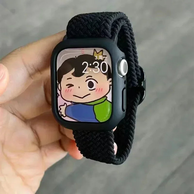 Korean Cute Braied band + Case For Apple Watch band 49mm 46mm 45mm 44mm 38mm 42mm Nylon band For Apple Watch Series 10 9 8 7 6 5 4 3 SE