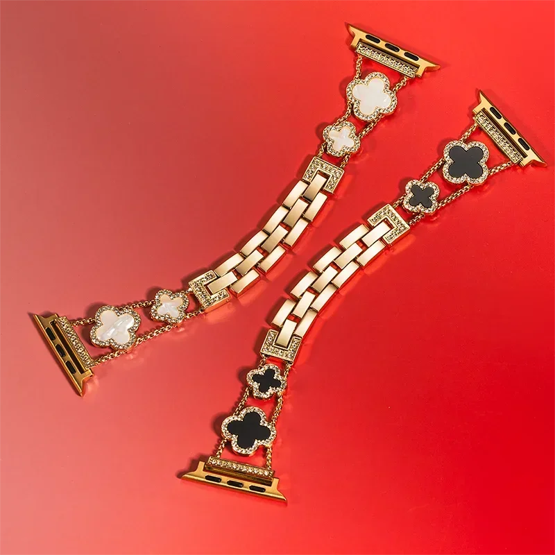 Diamond Four leaf Clover metal band for Apple Watch Ultra 2 49mm 46mm 44mm 42mm 41mm 40mm 38mm band for Apple Watch Series 10 9 8 7 SE 6 ban