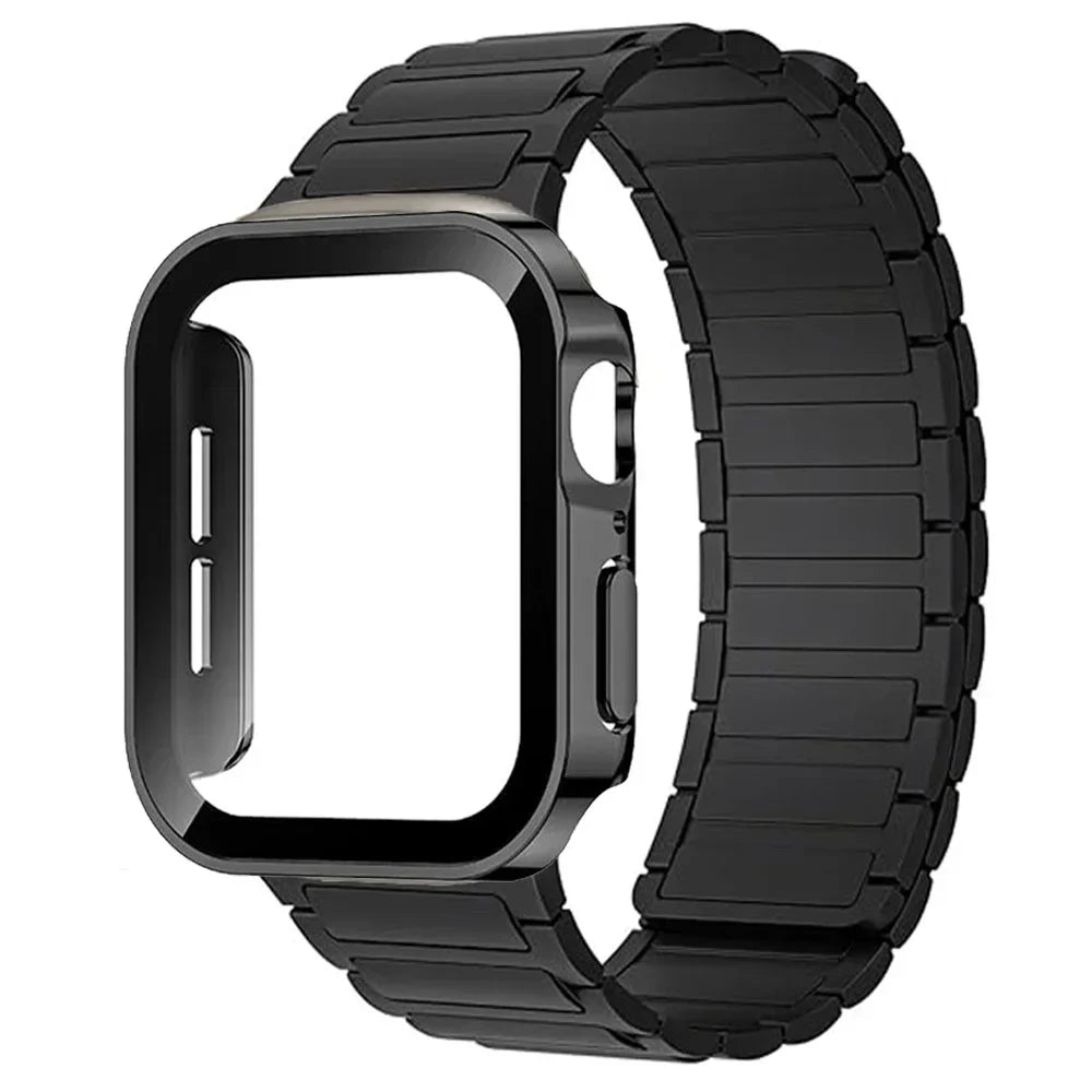 Case+Magnetic band for Apple Watch band 44mm 40mm 49mm 45mm 41mm 38mm Silicone band Apple Watch Series 9 8 7 6 3 SE Ultra 2 band