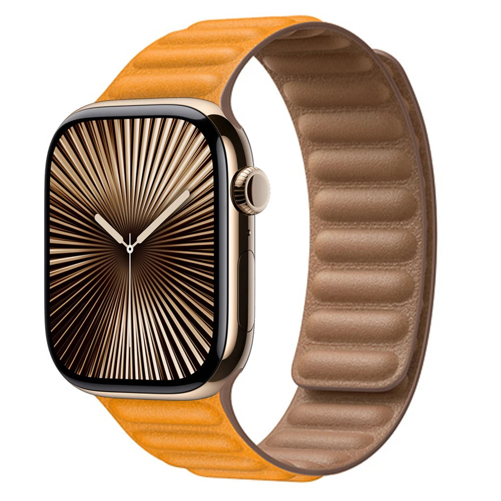 Leather Link for Apple Watch band 44mm 45mm 40mm 38mm 42mm Magnetic Loop band Apple Watch seires SE 6 7 8 9 10 46mm Ultra 2 49mm band