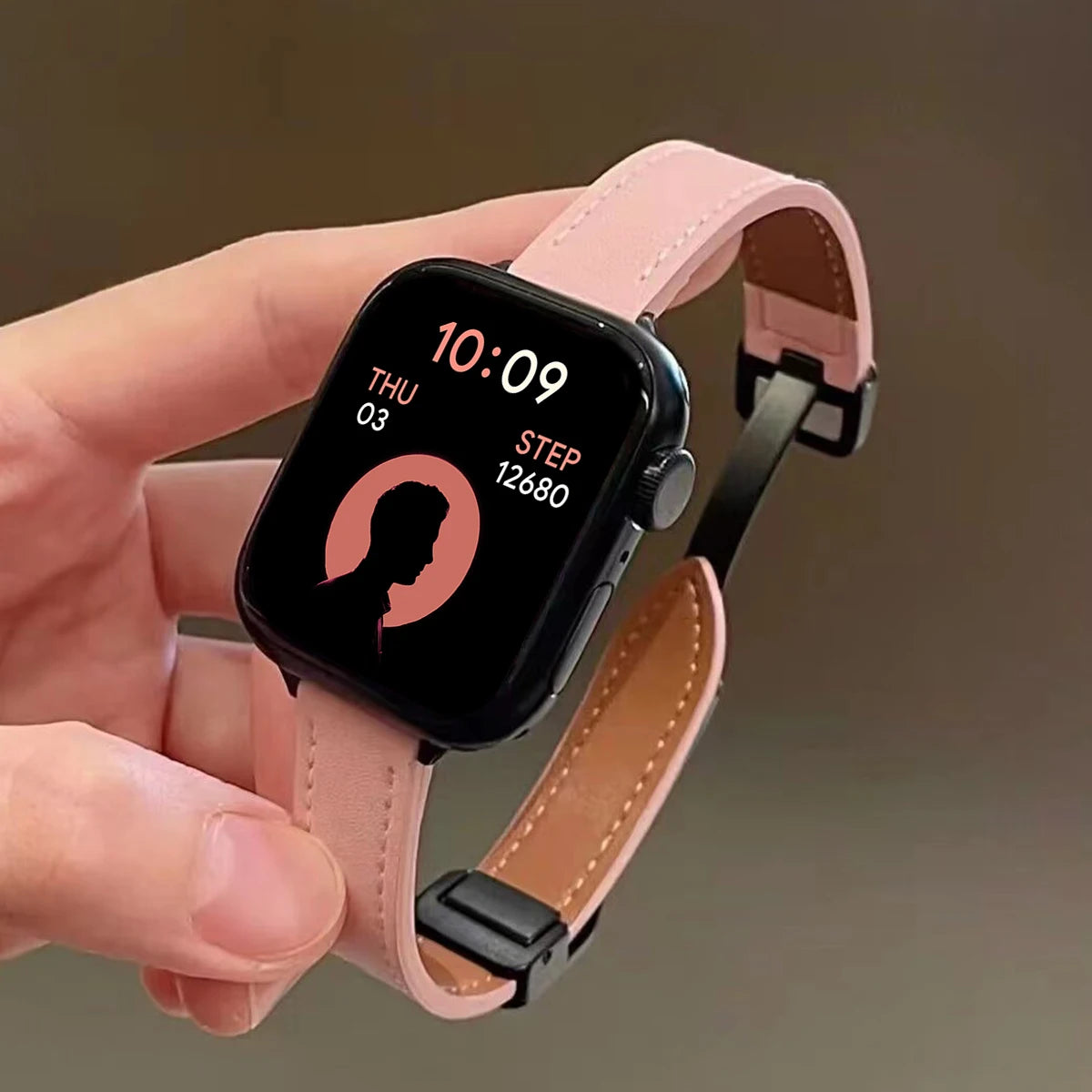 Magnetic Buckle band For Apple Watch 10 42mm 46mm SE 44mm 40mm 9 8 7 41mm 45mm Folding Slim Leather band Apple Watch Series 10 8 7 6 5