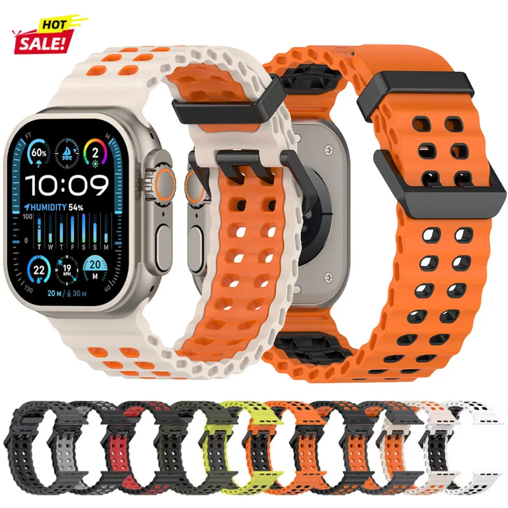 Breathable Silicone band for Apple Watch Ultra 3 2 49mm 11 10 46mm 45mm 44mm Sport Wristband Apple Watch Series 9 8 7 6 5 4 SE Band