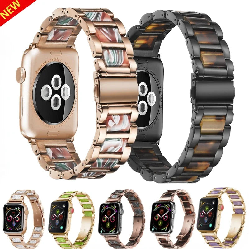 Resin+Metal band For Apple Watch 49mm 46mm 42mm 45mm 44mm 42mm 41mm 40mm 38mm band Wristband Apple Watch Ultra 10 9 8 7 6 5 4 SE