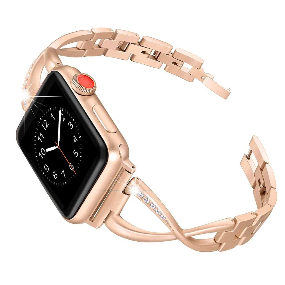 Lady band for Apple Watch band 49mm 44mm 41mm 45mm 40mm Diamond Stainless Steel Correa For Apple Watch Ultra 2 Series 9 8 7 6 SE 5 3