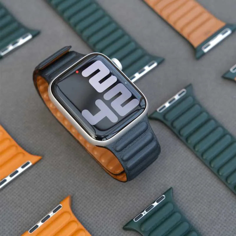 Leather Link for Apple Watch band 44mm 45mm 40mm 38mm 42mm Magnetic Loop band Apple Watch seires SE 6 7 8 9 10 46mm Ultra 2 49mm band