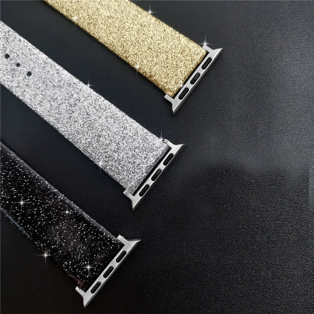 Shiny band For Apple Watch band 44mm 40mm Ultra 49mm 41mm 42mm 38mm 45mm Glitter leather loop band Apple Watch Series 8 7 6 5 4 3 SE