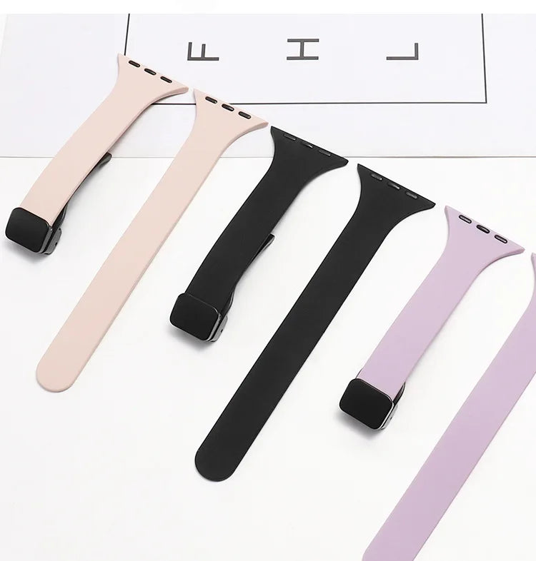 Women Slim Silicone band Magnetic Buckle band For Apple Watch Ultra 2 49mm 45mm 41mm 44mm 42mm 40mm 38mm 9 8 7 SE 6 5 4