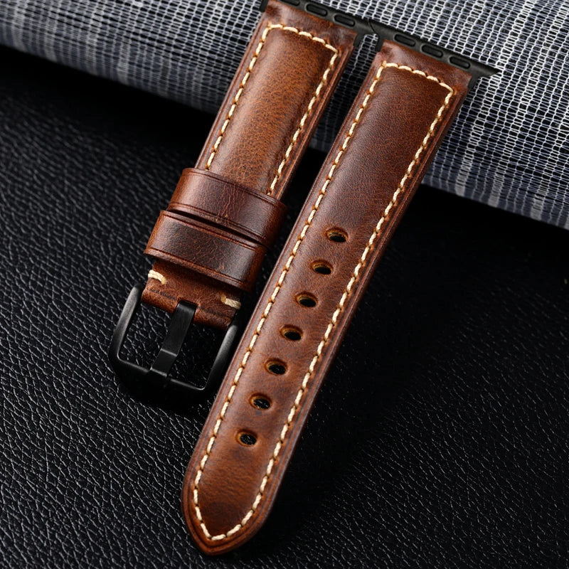 Vintage Cow Leather Watch band for Apple Watch band 46mm 42mm 49mm 45mm 44mm Ultra 3 2 Leather band for Apple Watch Series 11 10 9