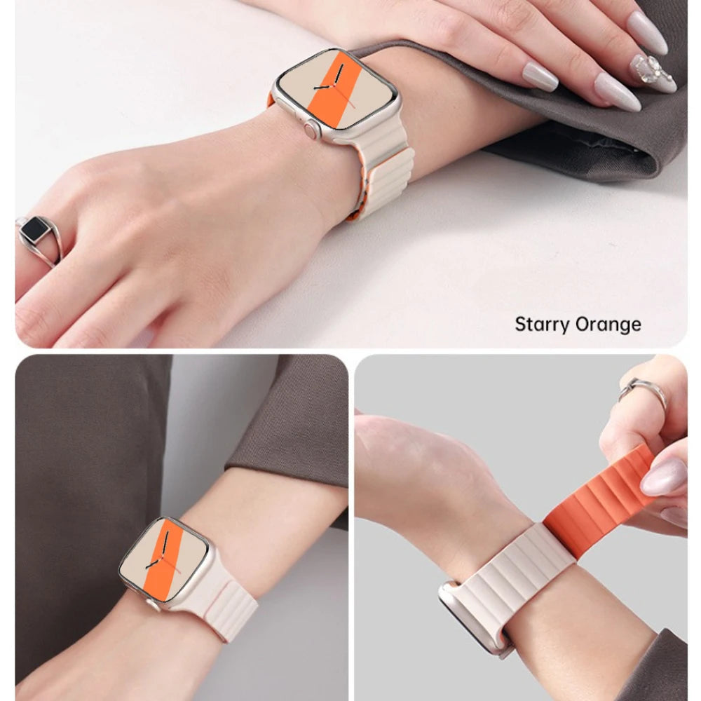 Silicone band for Apple Watch Ultra 3 2 1 49mm 11 10 42mm 46mm Magnetic band for Series 9 8 7 6 5 4 SE3 41mm 45mm 44mm 40mm