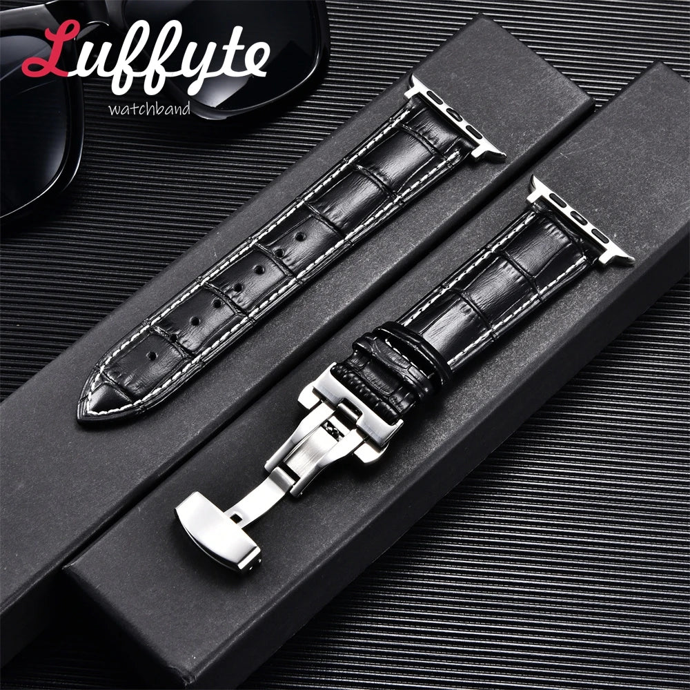 Bamboo Patterned Genuine Leather band for Apple Watch Ultra 8 7 SE 6 5 4 3 2 1 Business watch band 38mm 40mm 41mm 42mm 44mm 45mm 49mm