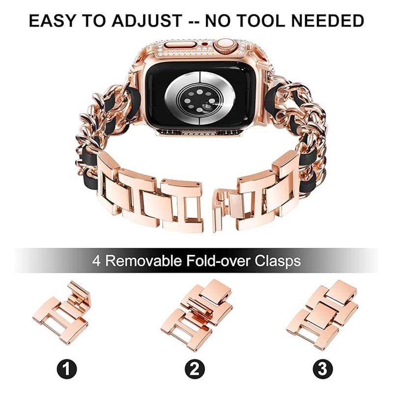 Women metal band for Apple Watch band 10 9 8 Ultra 46mm 42mm 49mm 7 SE 6 5 41mm 45mm 44mm 40mm Lady Gold Steel band Wristband