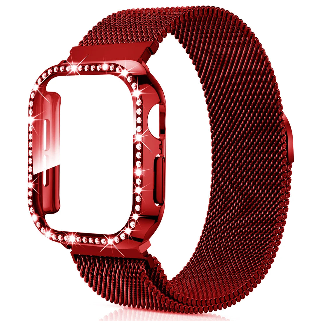Milanese Loop+ case for Apple Watch Series 44mm 45mm 40mm 41mm 46mm 42mm diamond cover+band Apple Watch 9 8 7 6 5 4 10 Ultra 49mm band