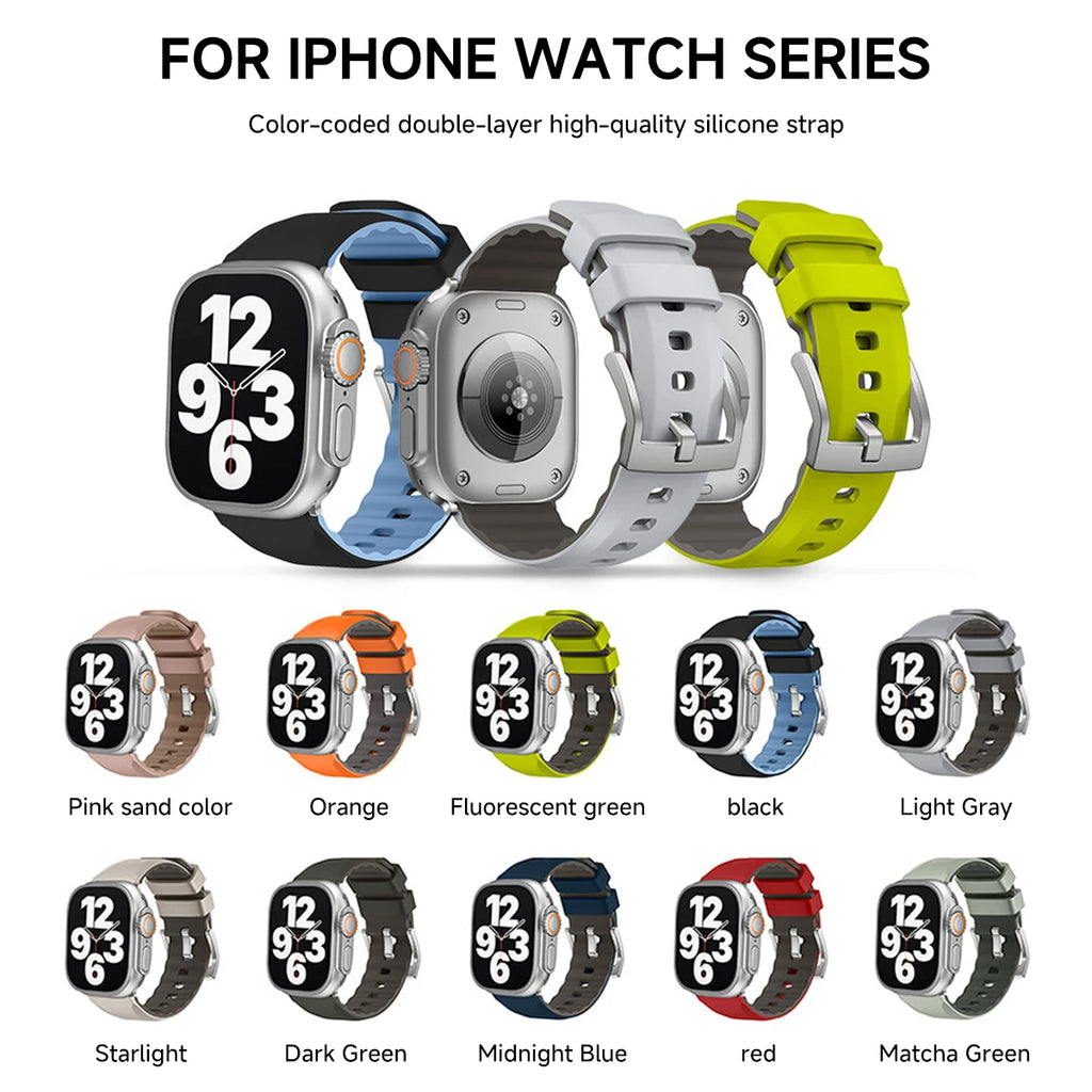 Silicone band for Apple Watch Ultra 2 49mm 45mm 44mm 42mm 41mm 40mm sport Outdoor band for Apple Watch Series 9 8 7 6 SE 5 band