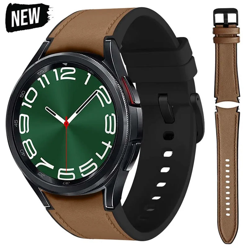 Leather+Silicone Strap for Samsung Watch 7/6/5/4 40 44mm 4/6 Classic 42 43 46 47mm Leather Grain Band for Galaxy Watch 5pro 45mm